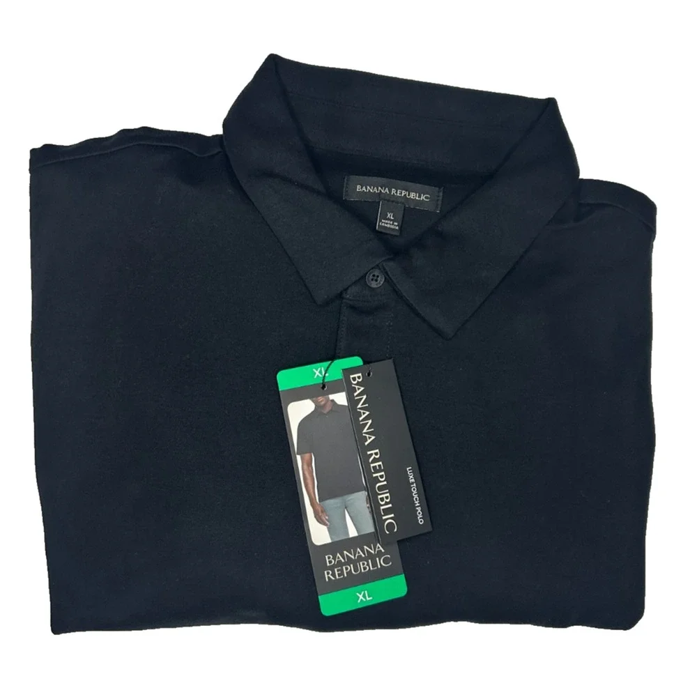 Banana Republic Men's Luxe Polo Shirt, Cotton, Black Size XL